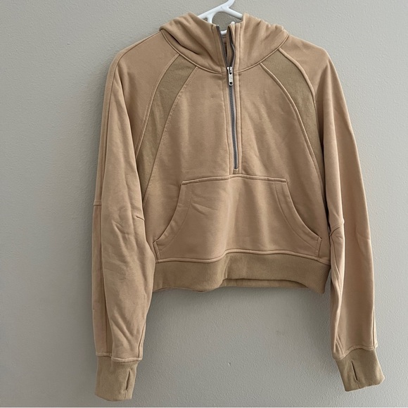Lululemon Women's Tan Scuba Half-Zip Cropped Hoodie Sweatshirt XS/S - Picture 1 of 4
